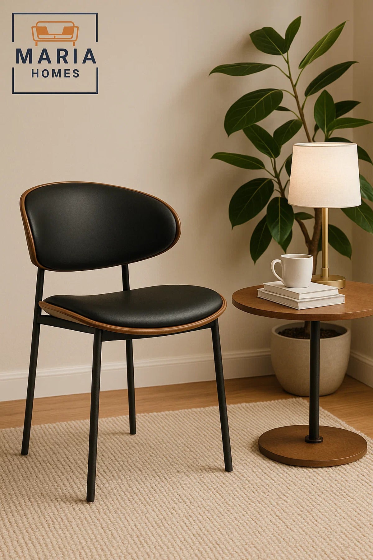 Modern Black Dining Chair with Metal Legs