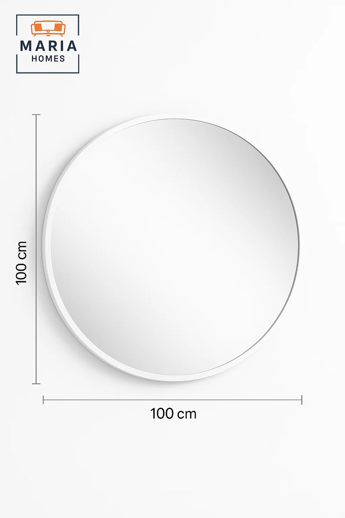 Round White Frame Wall Mirror for Bedroom, Bathroom, Vanity & Home D≈Ωcor 100x100 cm