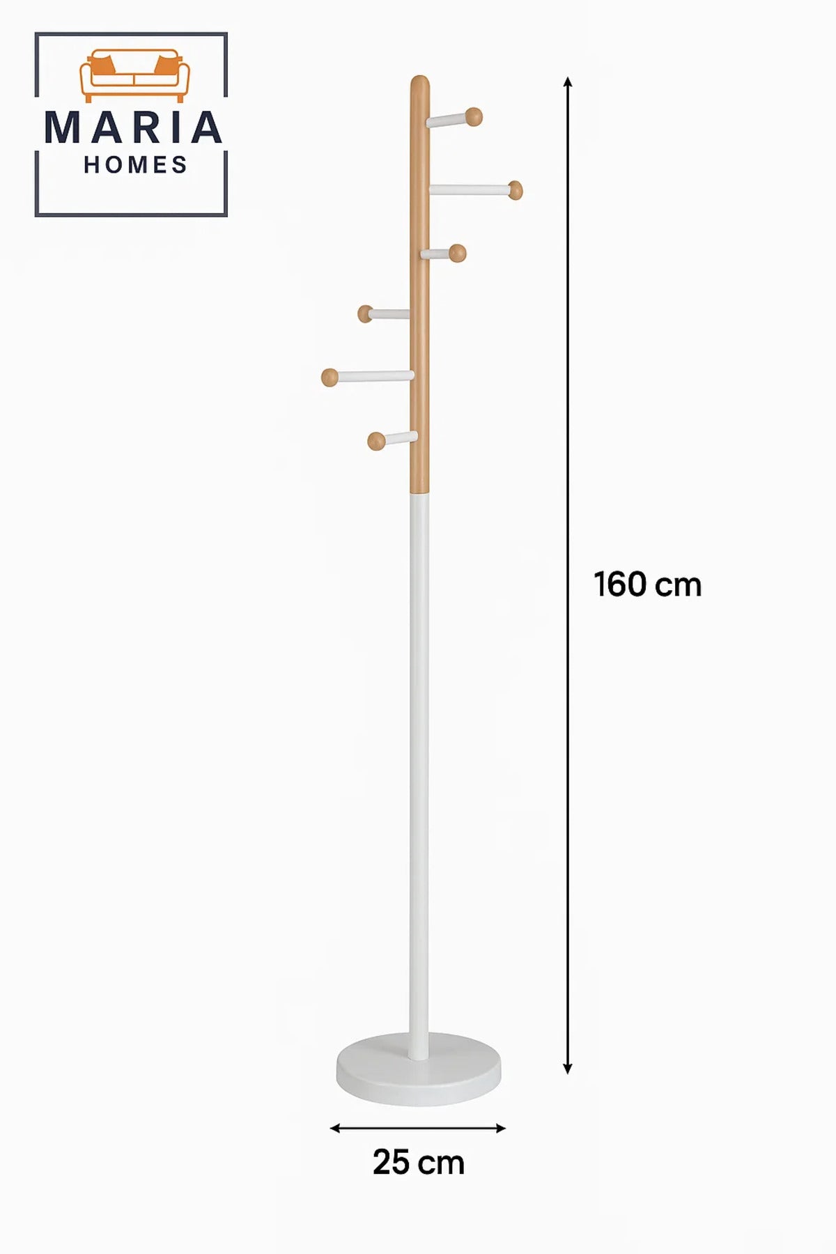 Minimalist Wood and Metal Coat Rack with Side Peg Hooks