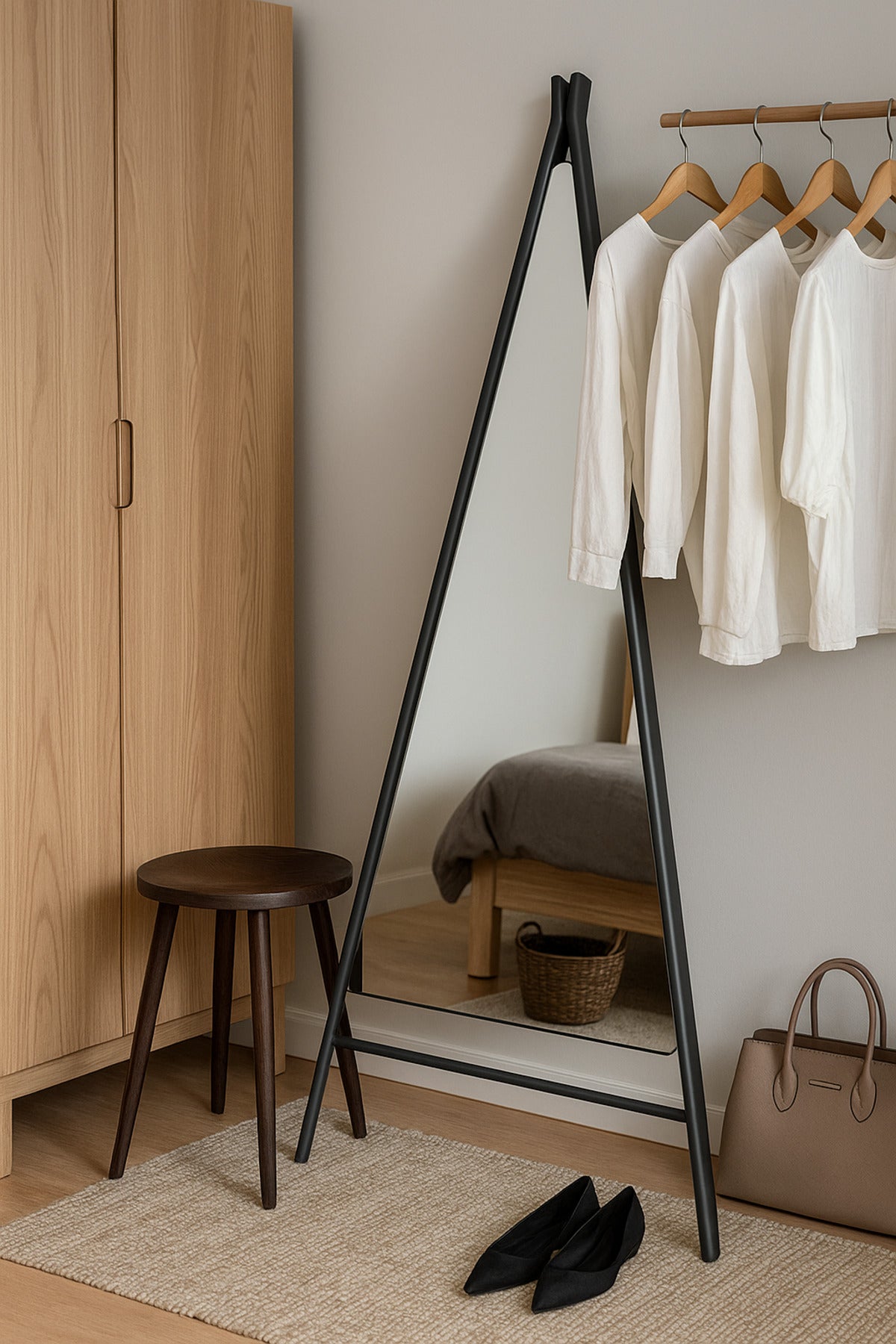 Modern Floor Standing Mirror with Black Frame Ð Full-Length Dressing Mirror 168_70 cm