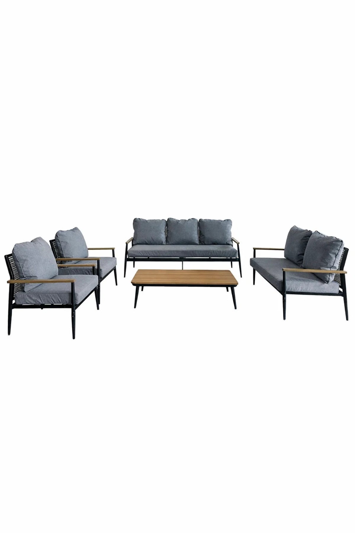 Modern 7Piece Black and Dark Grey Sofa Set with Wooden Coffee Table Living Room Furniture