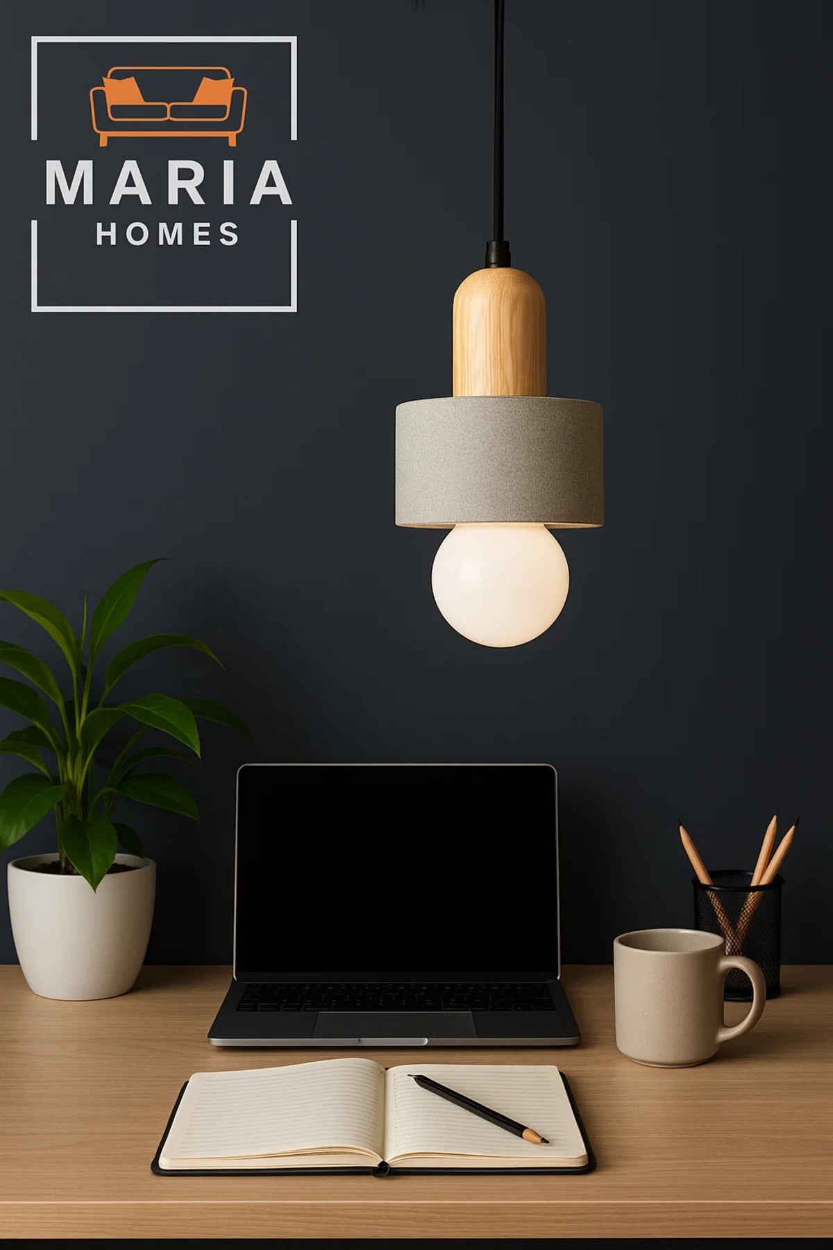 Mini Cement Pendant Light with Wood Top
