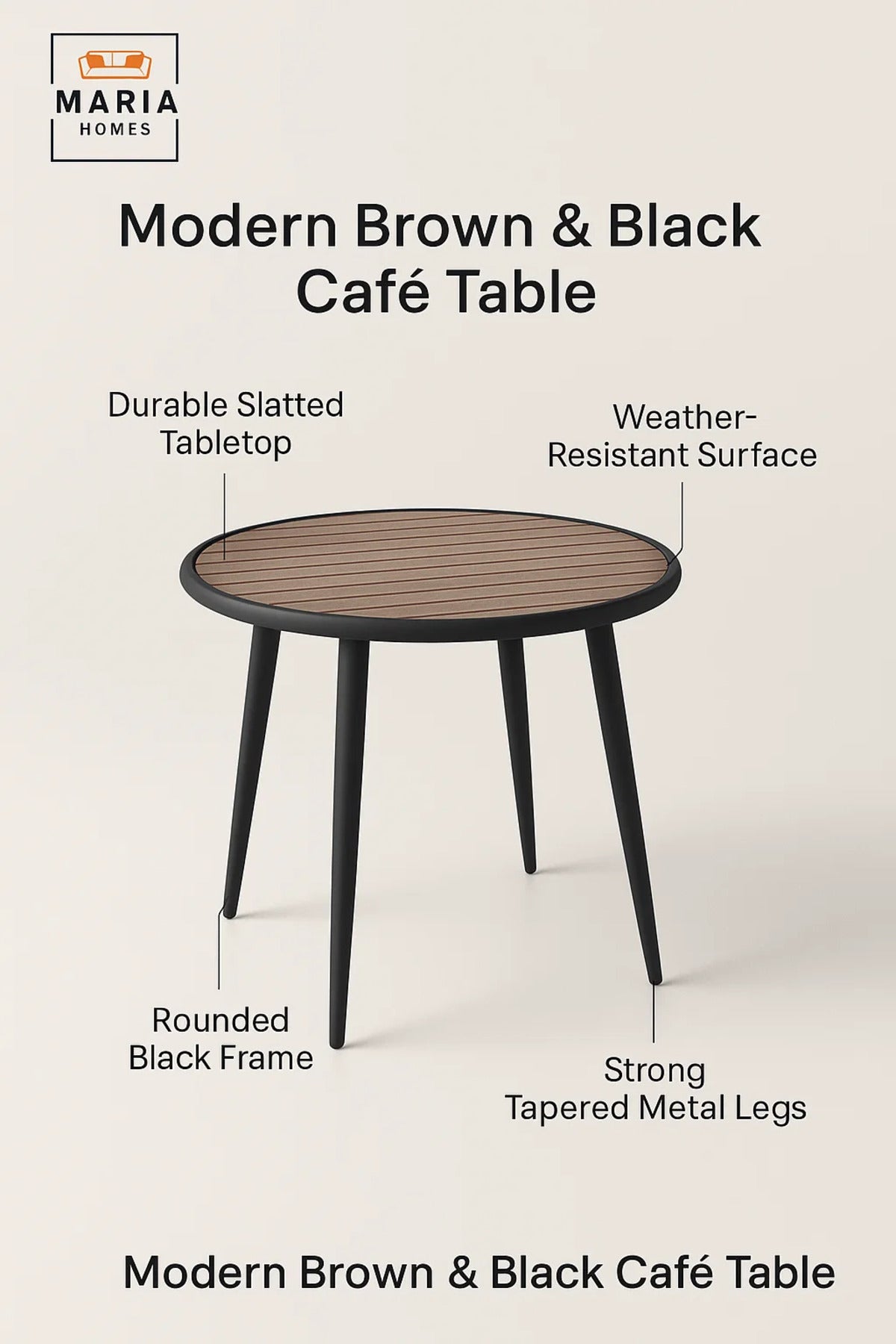 Modern Brown and Black Round Cafe Table 70x70x75 cm Outdoor Indoor Dining Table