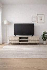 Beige TV Stand Ð 180x40x45 cm Modern Wooden Plasma Table with Drawers & Shelf