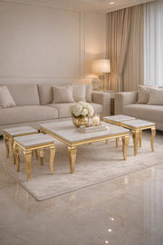 Luxury Gold Marble Coffee Table Set 1+4 √ê Classic Square Design