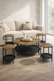 Industrial Style 5-Piece Round Center Table Set with Metal Frame for Modern Living Room Area