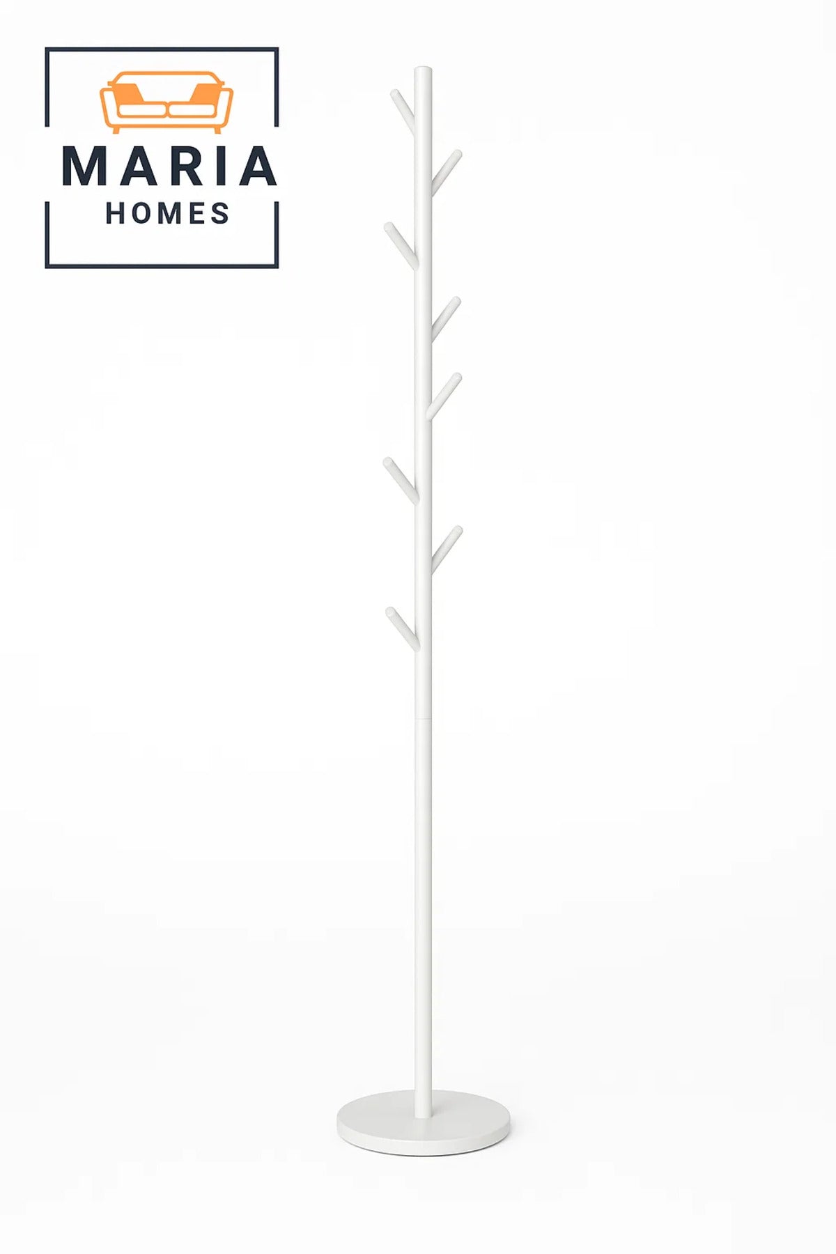 Minimalist White Metal Coat Rack Stand with Hooks and Concrete Base