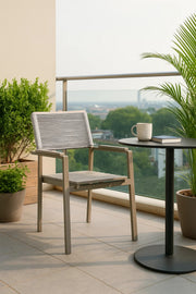 Modern Garden Chair with Armrest Beige Metal Frame Outdoor Patio Dining Furniture