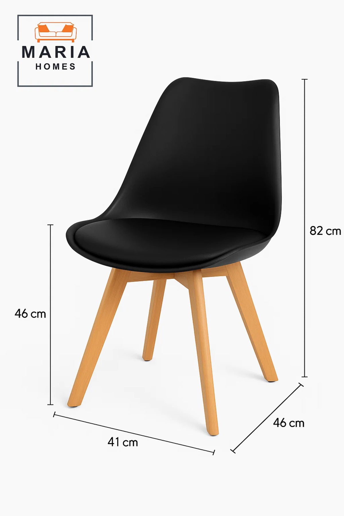 Modern Black Dining Chair with Wooden Legs Ð Ergonomic Plastic Seat for Home, Office, or CafŽ Use