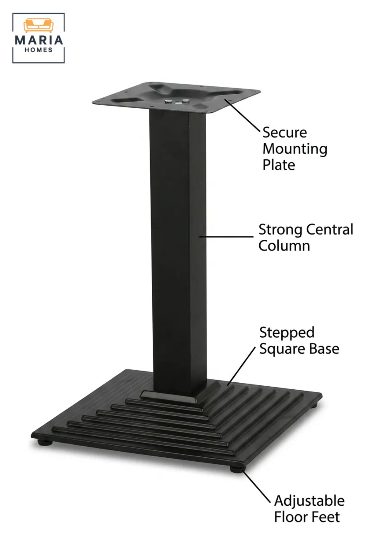 74 cm Metal Pedestal Table Base with Square Floor Plate and Top Mounting Bracket, Heavy-Duty Support Stand for Dining, Café and Restaurant Tables