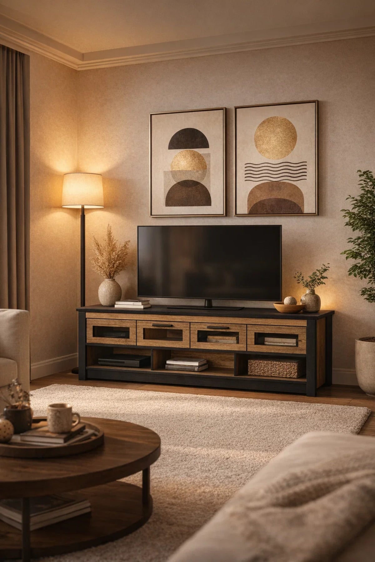 Walnut Oak TV Stand √ê 160x40x50 cm Modern Wooden Plasma Table with Drawers & Shelves