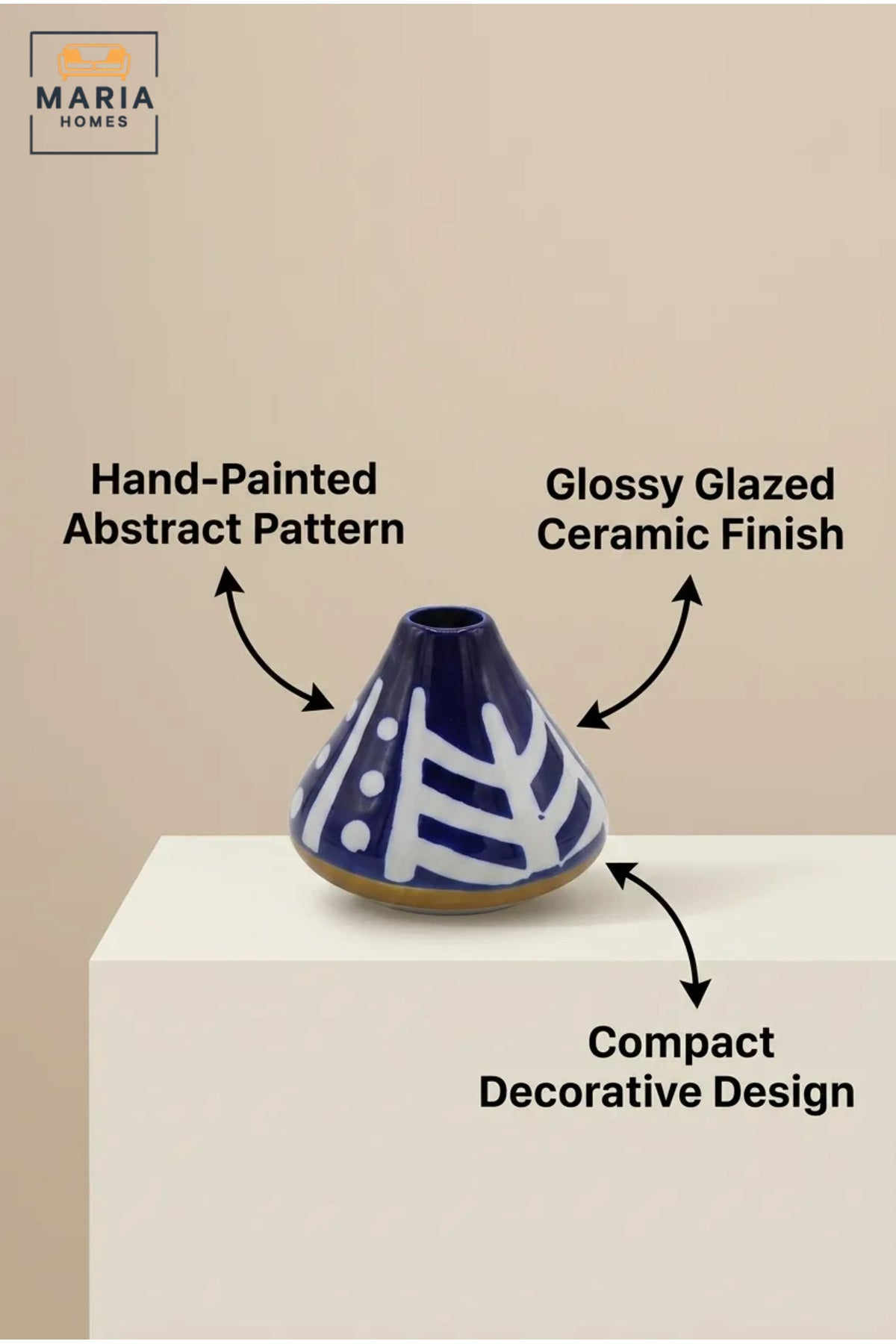 Modern Decorative Flower Vase with Abstract Pattern, Conical Shape and Narrow Opening for Living Room, Bedroom, Office, Shelf and Console Table Décor