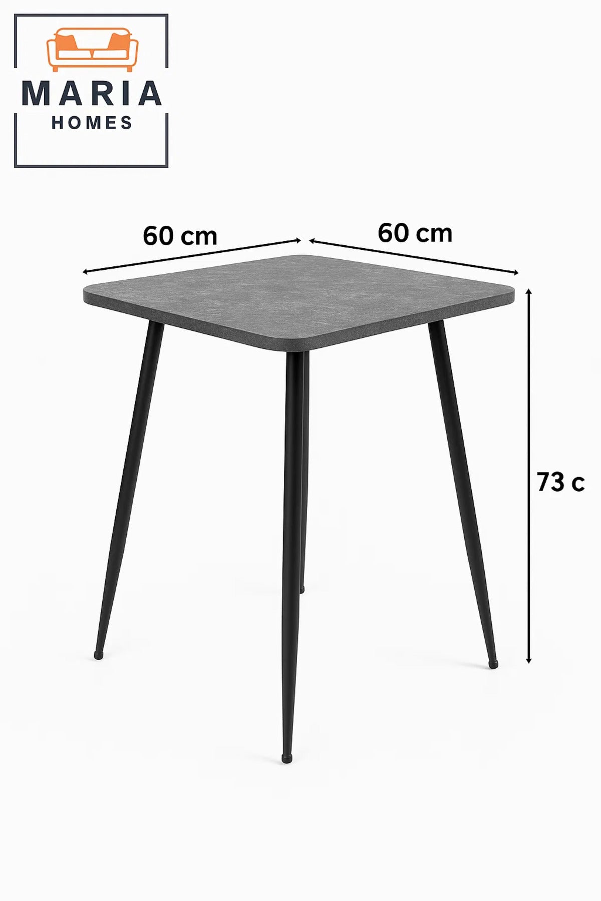 Stone-Look Square Side Table with Slim Black Legs