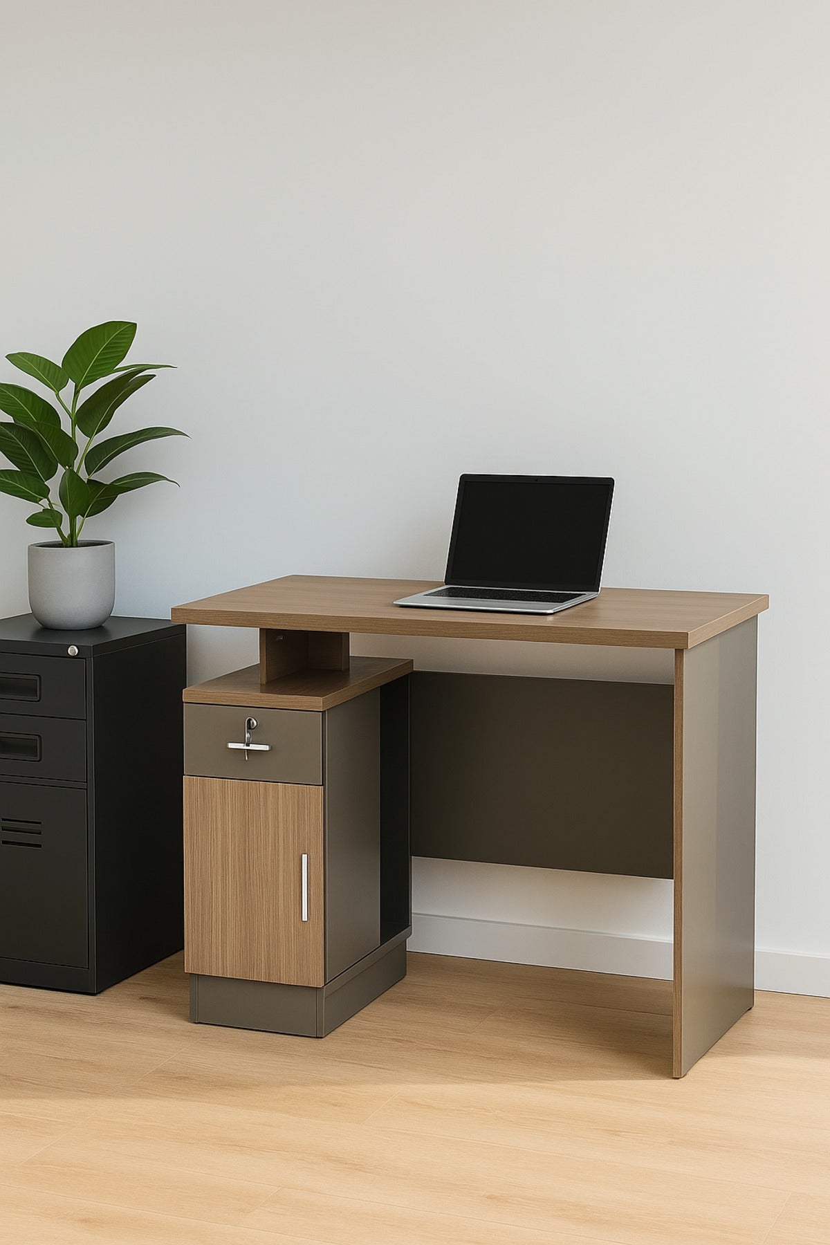 Modern Computer Desk with Drawer and Storage Cabinet for Home Office or Study Room