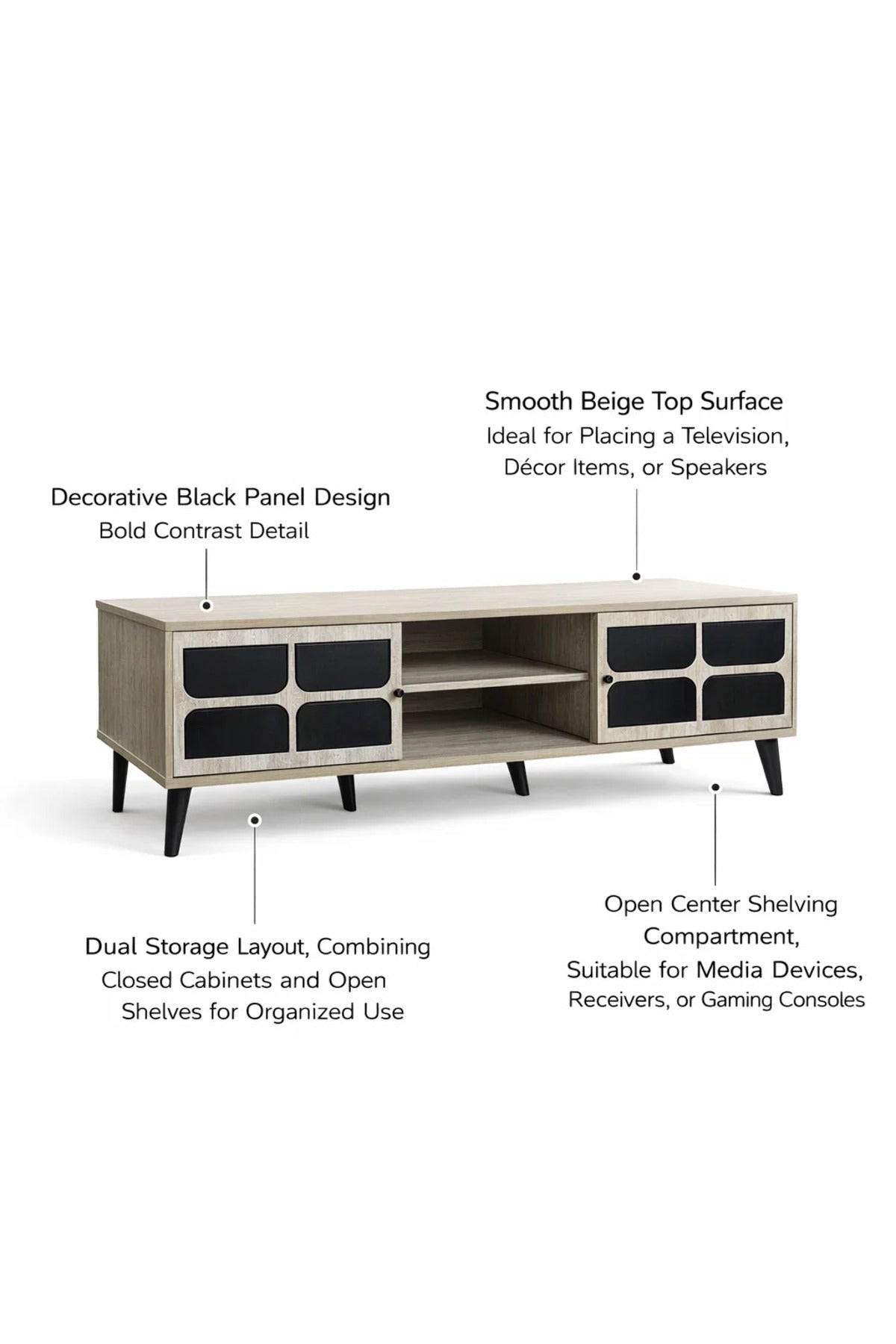 Beige TV Stand √ê 160x40x45 cm Modern Plasma Table with Cabinets & Shelves