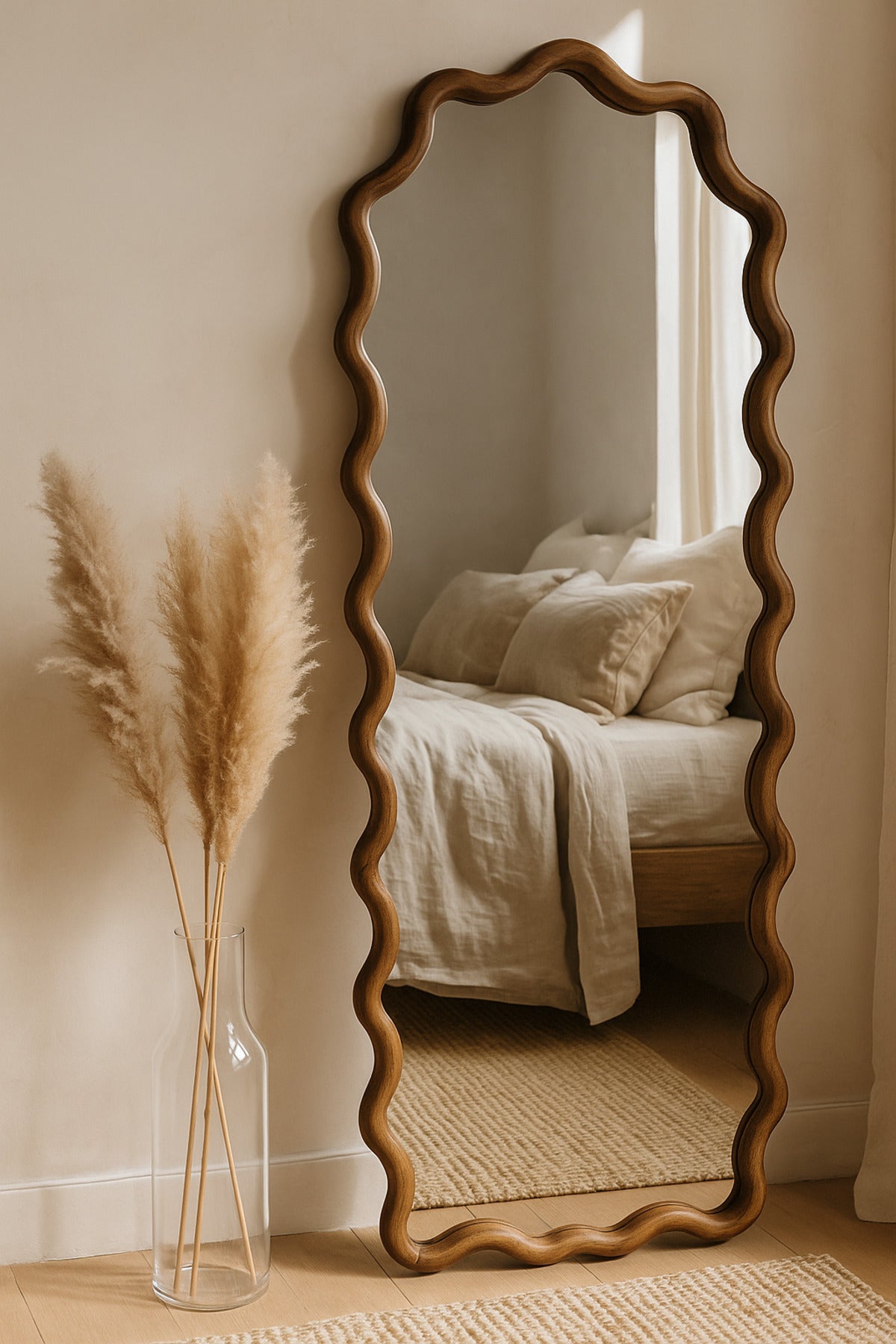 Wavy Wooden Frame Floor Mirror 163_60 cm Ð Full-Length Standing Dressing Mirror