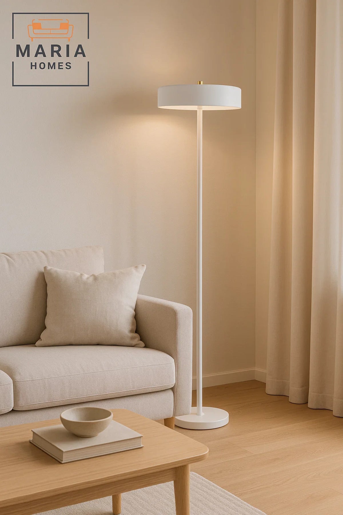 Minimalist White Floor Lamp with Flat Shade