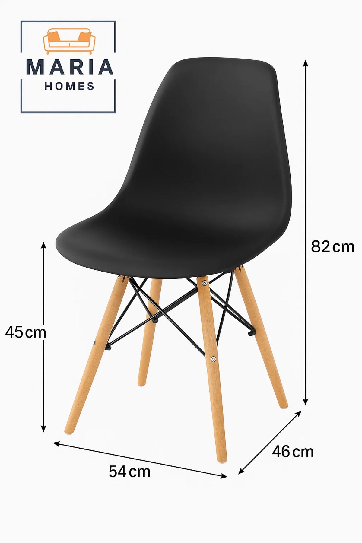 Black Modern Plastic Dining Chair with Wooden Legs Ð Ergonomic Minimalist Seating for Home or Office