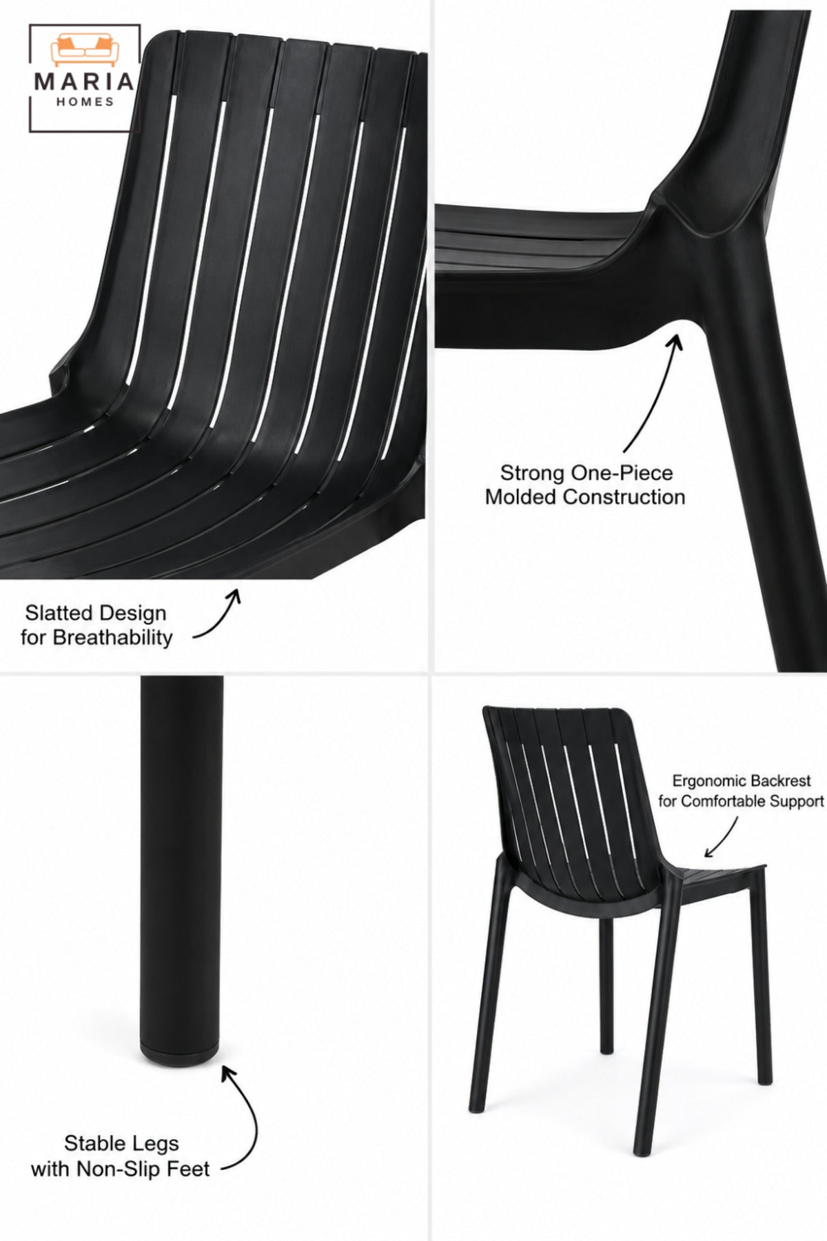 Modern Garden Chair with Slatted Backrest, Lightweight Outdoor Seating for Patio, Balcony, Terrace, Garden, Café, Restaurant & Outdoor Dining