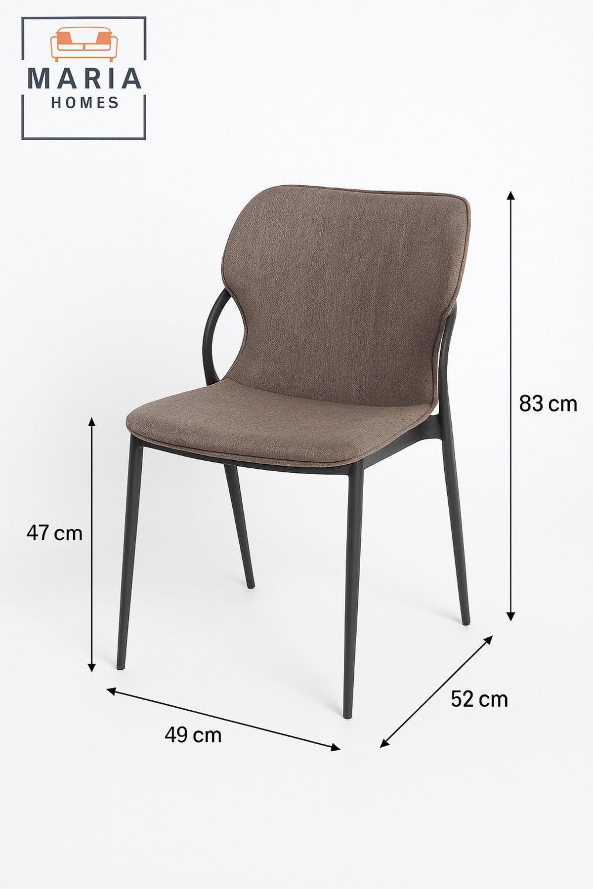 Modern Coffee Fabric Chair Cushioned Seat with Black Metal Frame