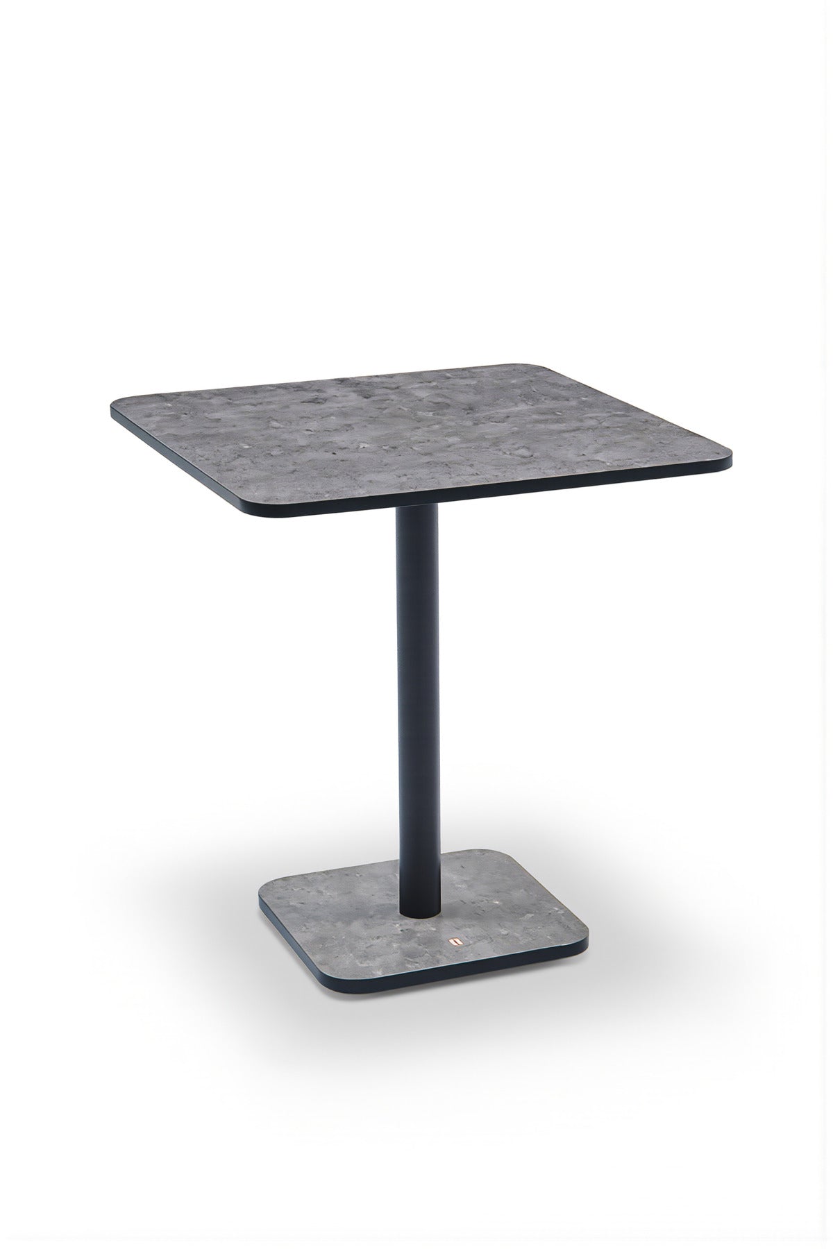 Modern Square Grey Melamine Dining Table with Black Metal Pedestal Base for Stylish Interiors