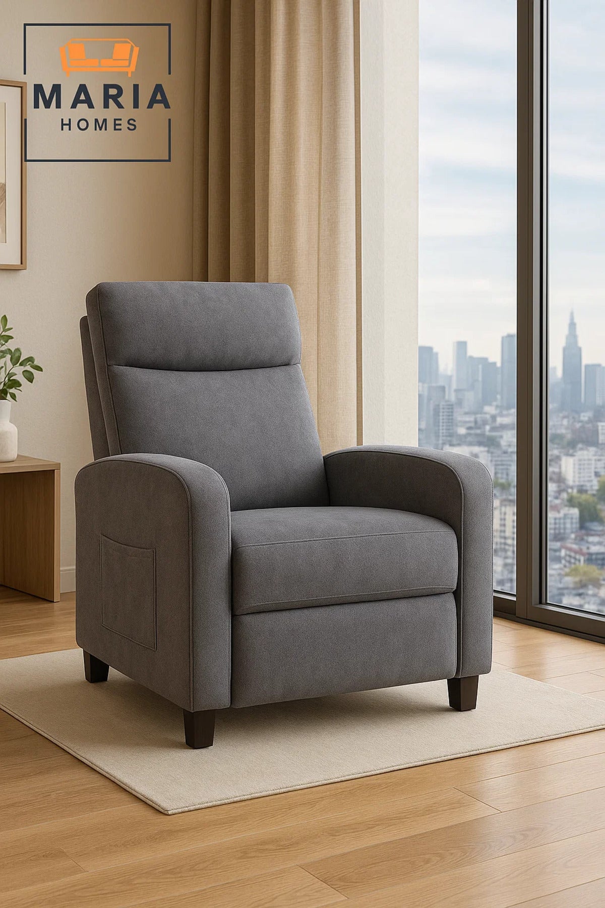 Modern Gray Recliner Chair with Footrest Ð Soft Fabric Relax Chair for Living Room