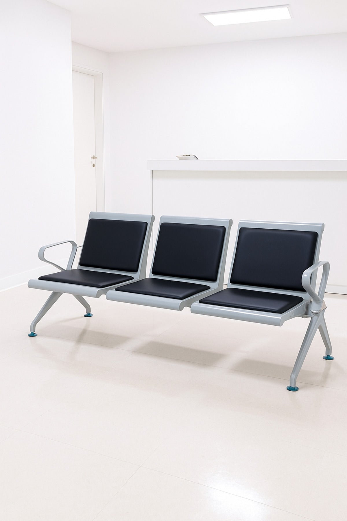Silver 3-Seater Waiting Chair 175_68_78cmMetal Frame Bench with Cushions for Hospital & Reception
