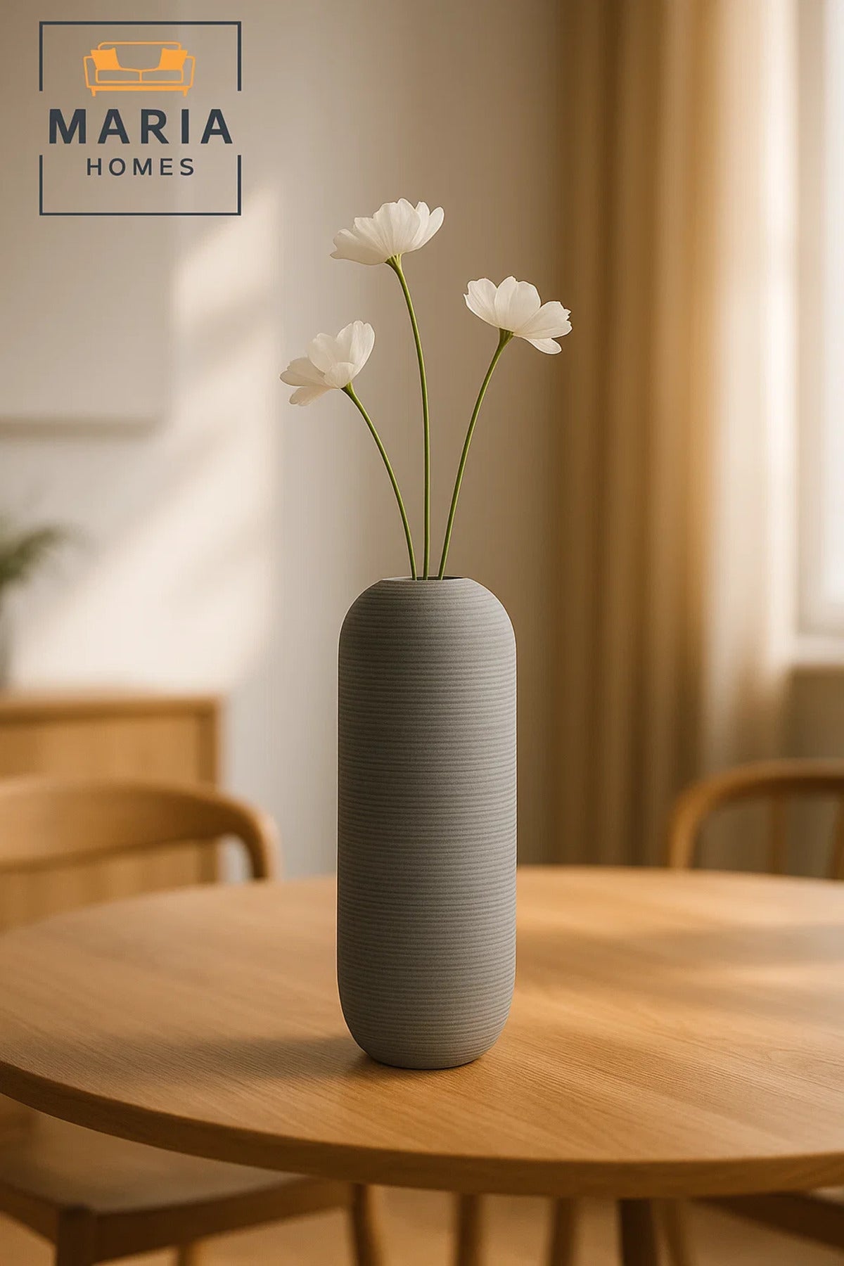 Modern Grey Decorative Vase Ð Tall Ceramic Table Vase for Home and Office Decor