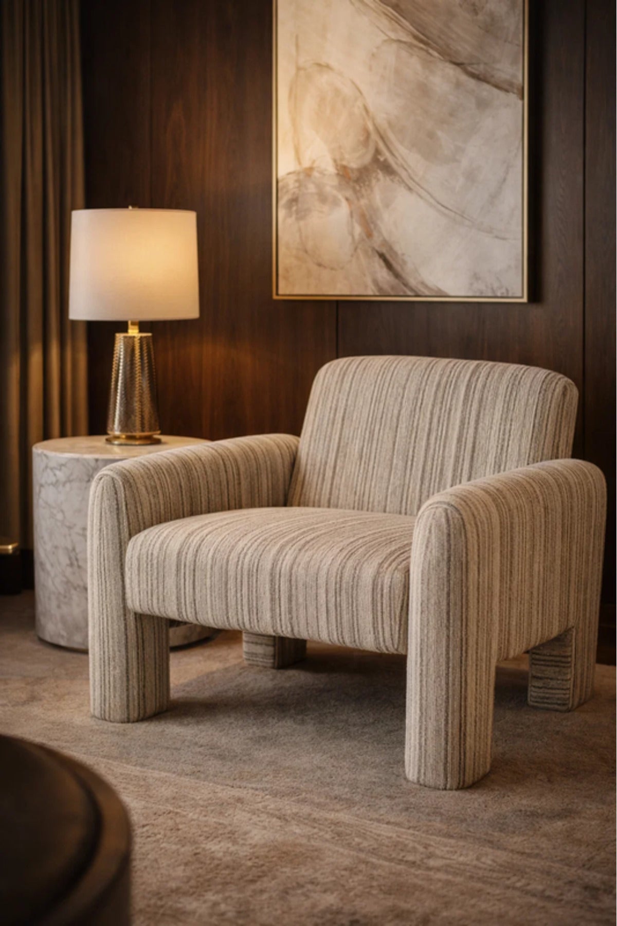 Modern Beige Fabric Accent Armchair Comfortable Upholstered Living Room Chair