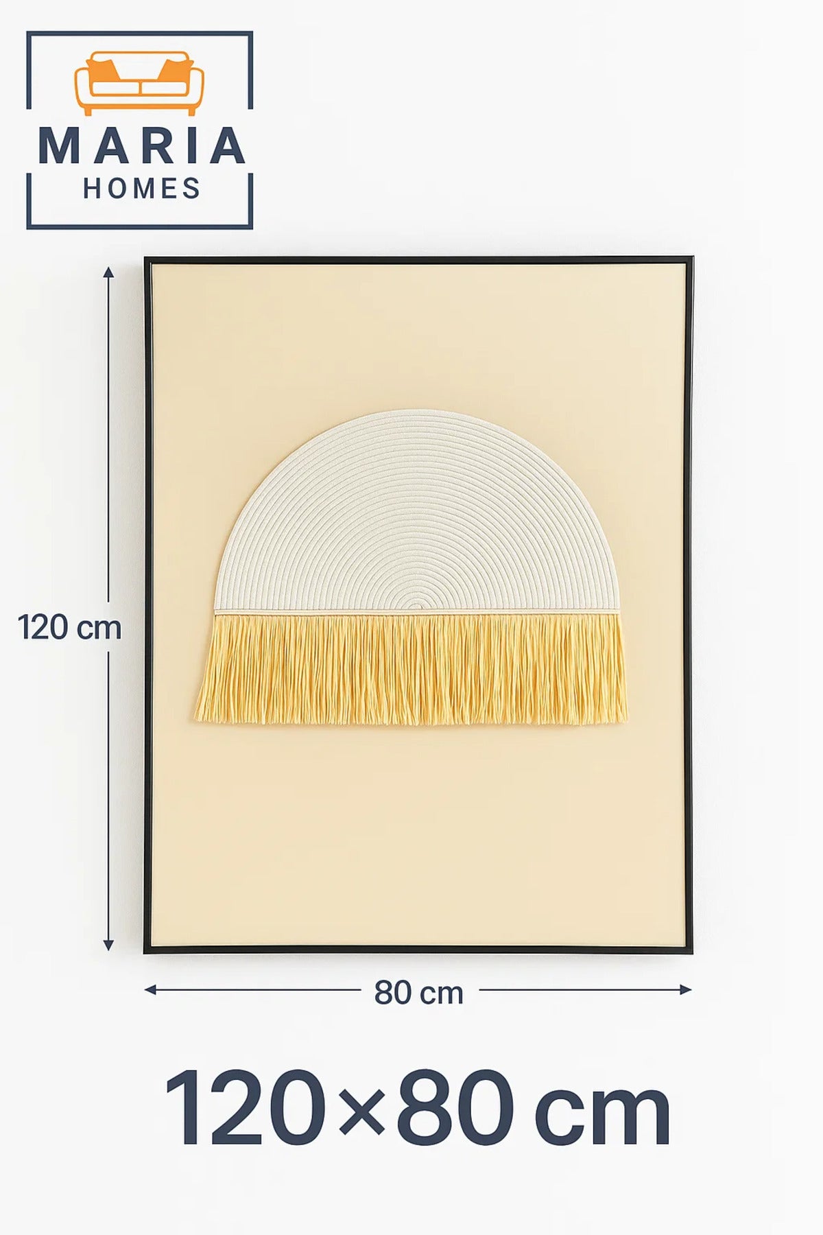 Beige Wall Art with Textured Half Circle and Yellow Fringe Accent-size80*120 CM