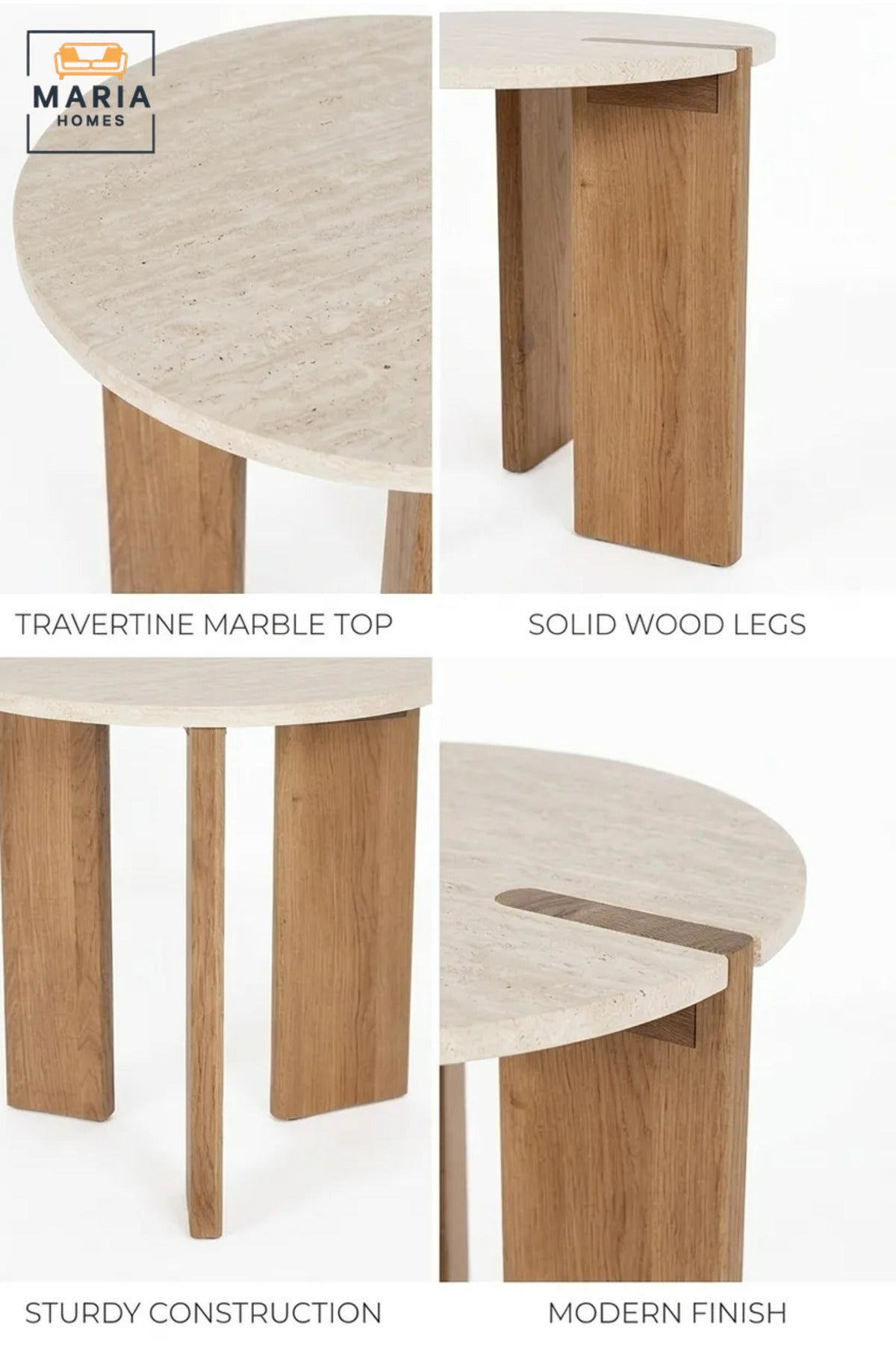 Modern Round Side Table with Wooden Base, Contemporary End Table for Living Room, Bedroom, Office & Lounge