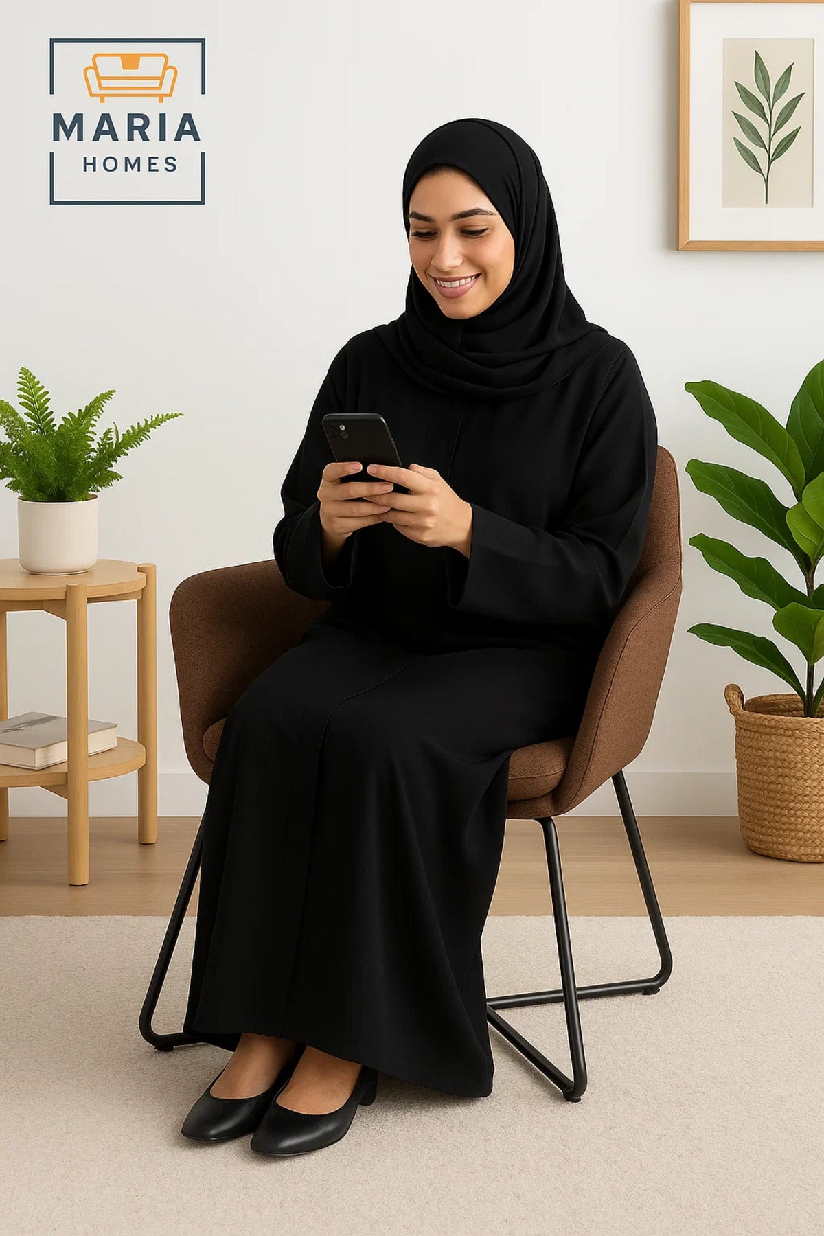 Brown Fabric Lounge Chair Ð Upholstered Armchair with Sled Black Metal Legs for Home or Office Use