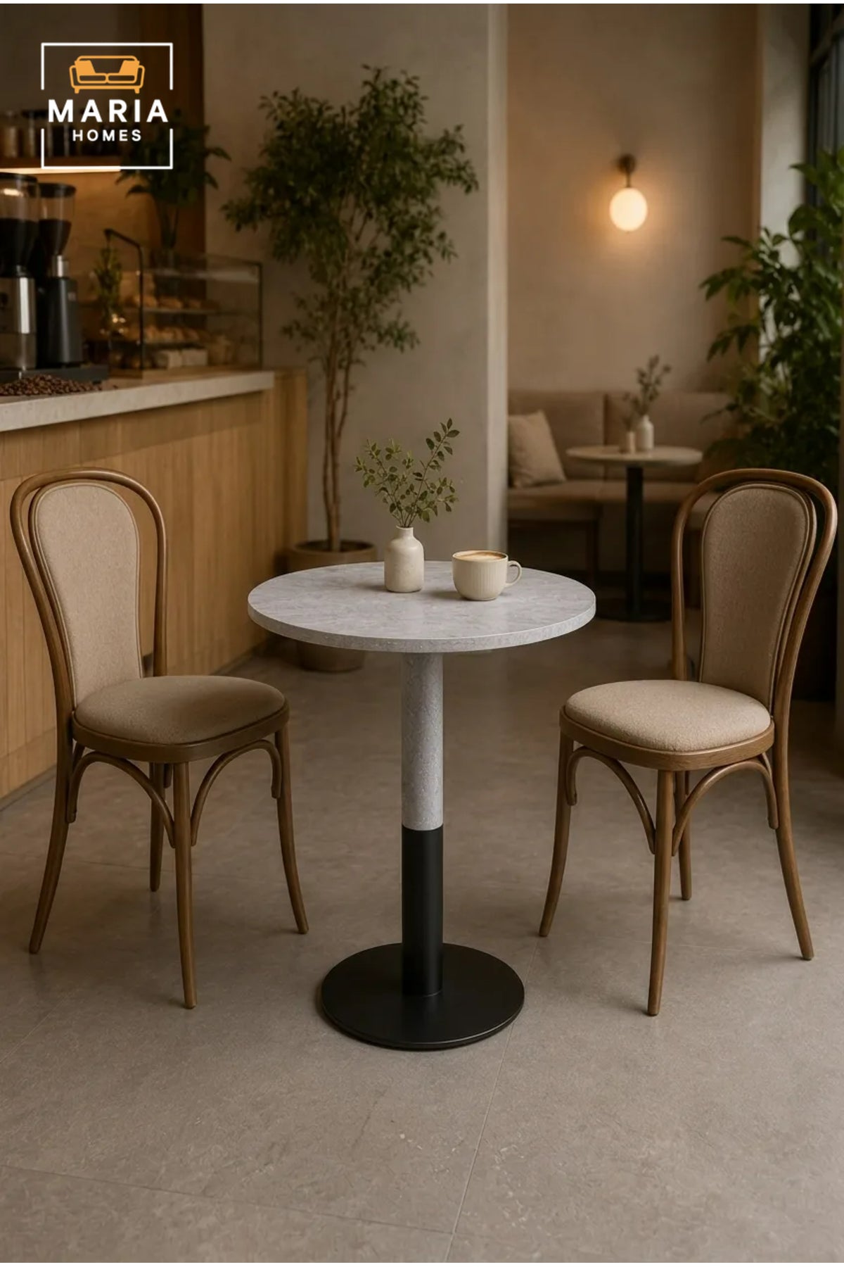 Modern Round Caf≈Ω Table with Marble-Look Top and Metal Pedestal Base