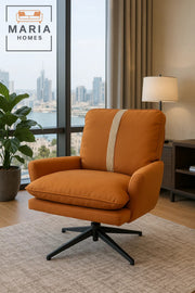 Modern Orange Lounge Chair with White Accent Stripe Ð Faux Leather Comfort Chair for Living Room
