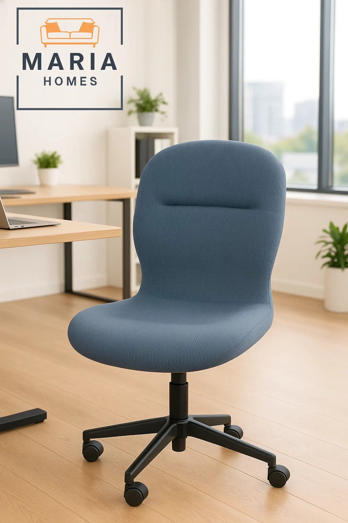 Ergonomic Blue Fabric Swivel Office Chair with Wheels Ð Comfortable Desk Chair for Work & Study