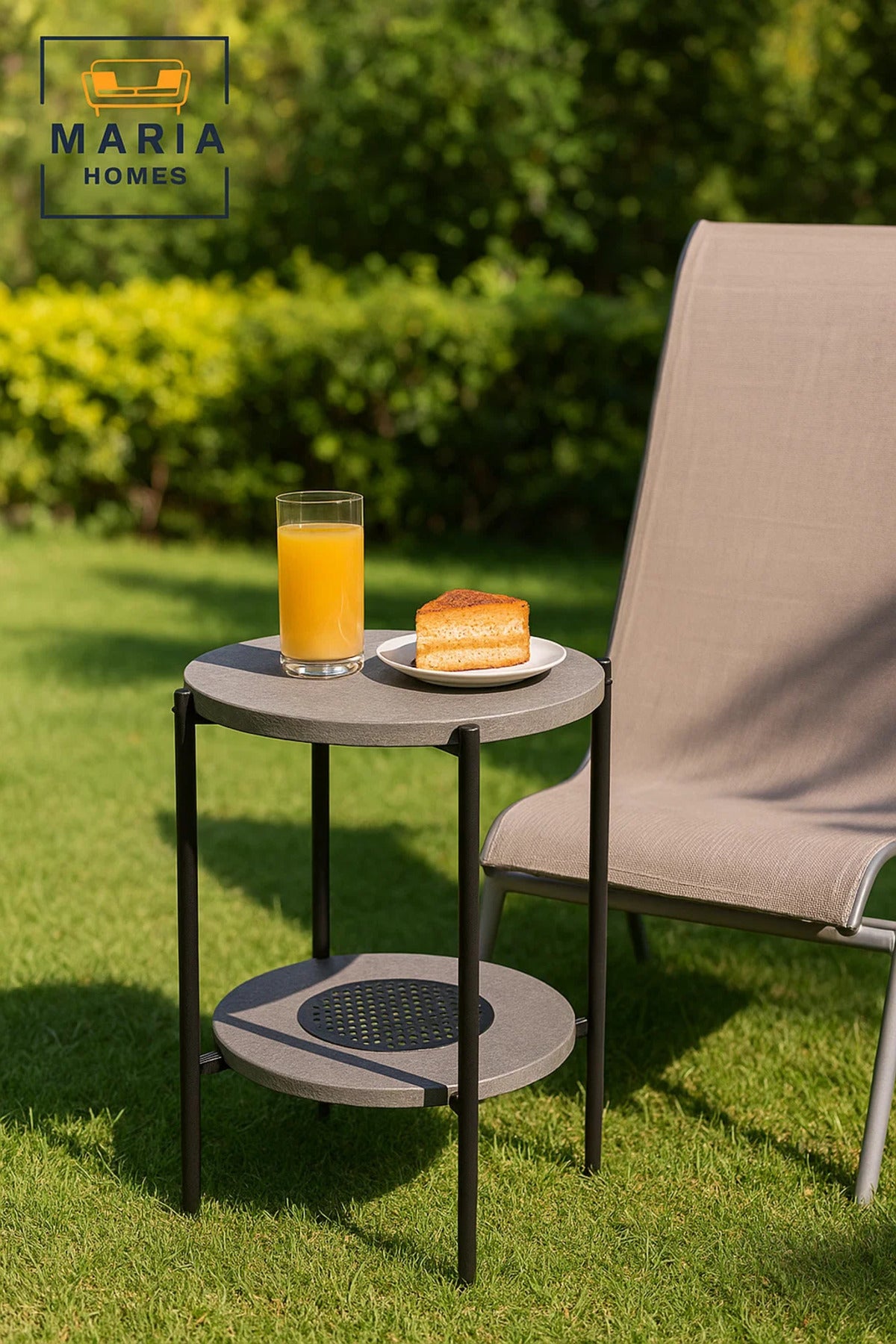 Modern Grey Side Table √ê Round Coffee Table with Lower Storage Shelf 40_40_55 cm