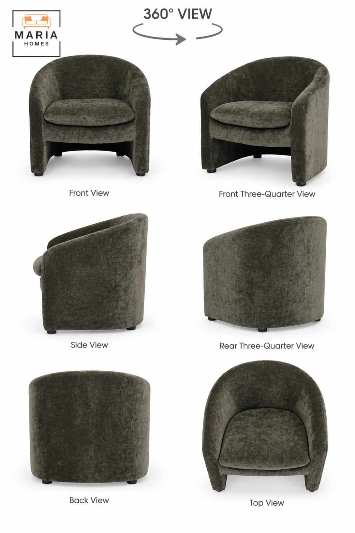 Modern Dark Grey Fabric Accent Chair with Curved Backrest, Cushioned Seat and Integrated Armrests for Living Room, Bedroom, Lounge & Reception