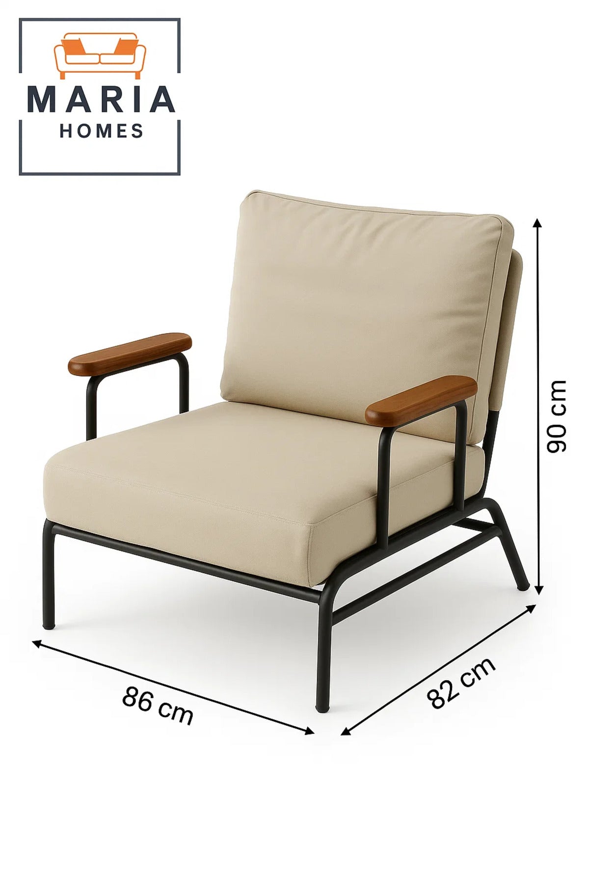 Cream Faux Leather Lounge Chair Ð Wood Armrests & Metal Frame for Living Room, Office or Reception