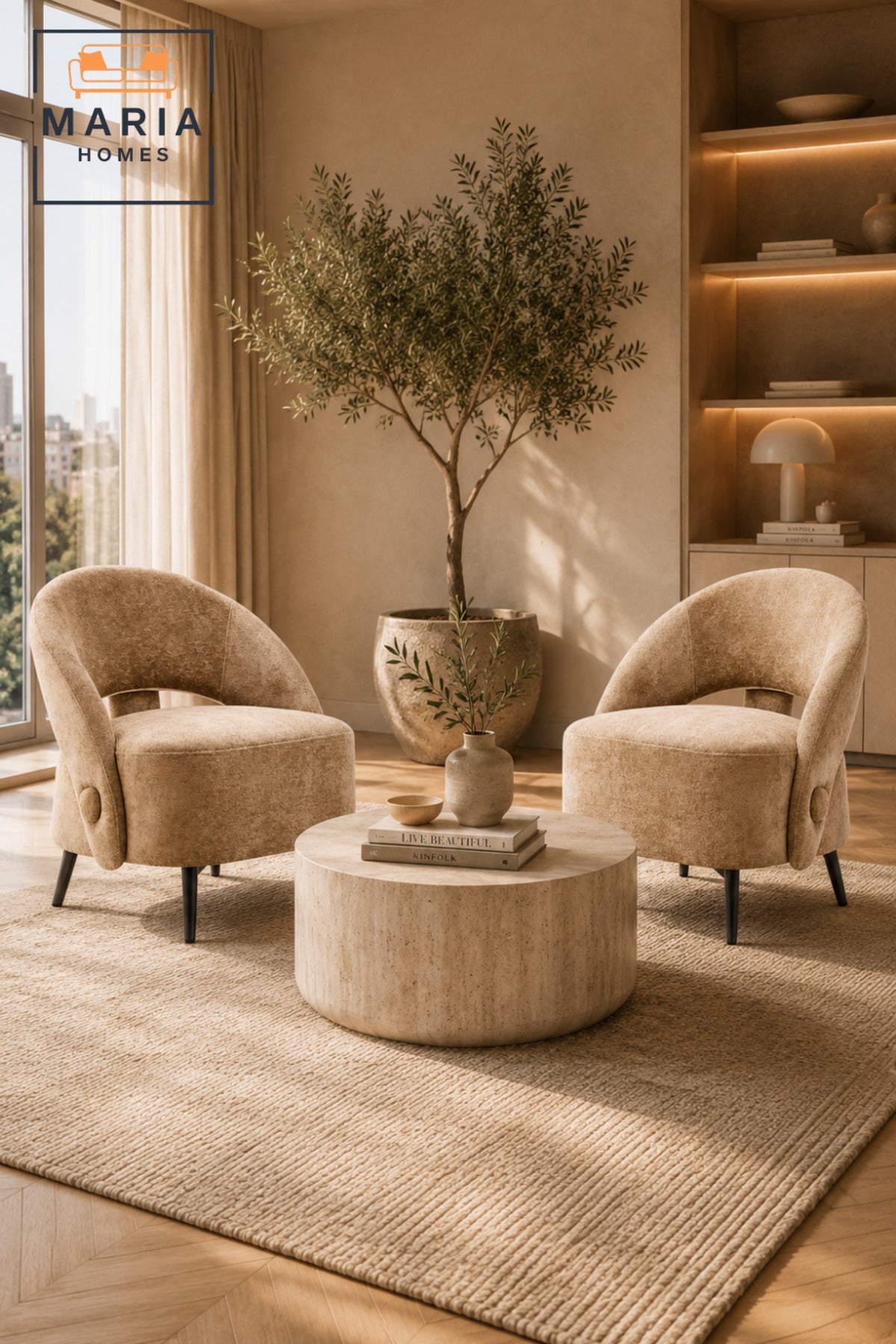 Modern Accent Chair Upholstered Lounge Chair Fabric Armchair for Living Room Bedroom Beige