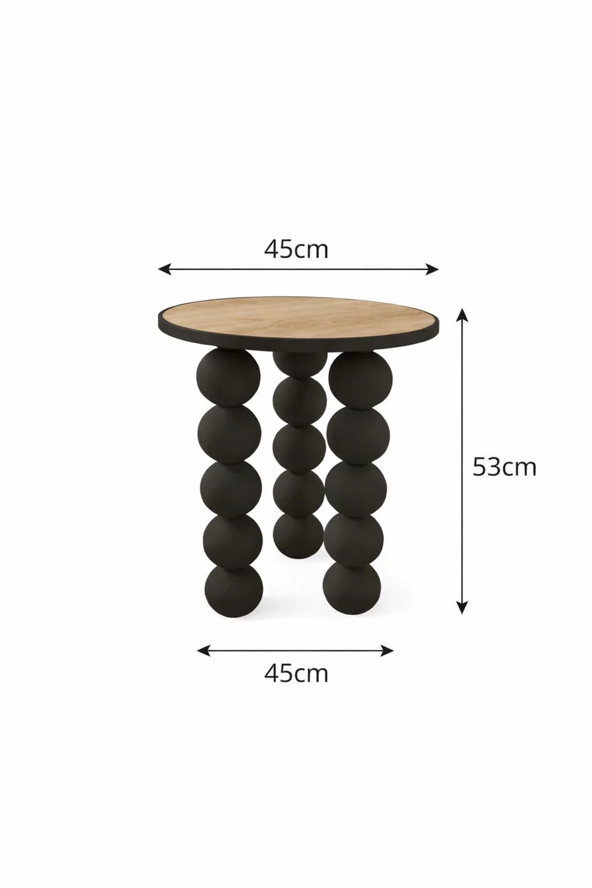 Modern Round Side Table Black Sphere Base Wood Top Stylish Accent Furniture for Home Decor 53cm
