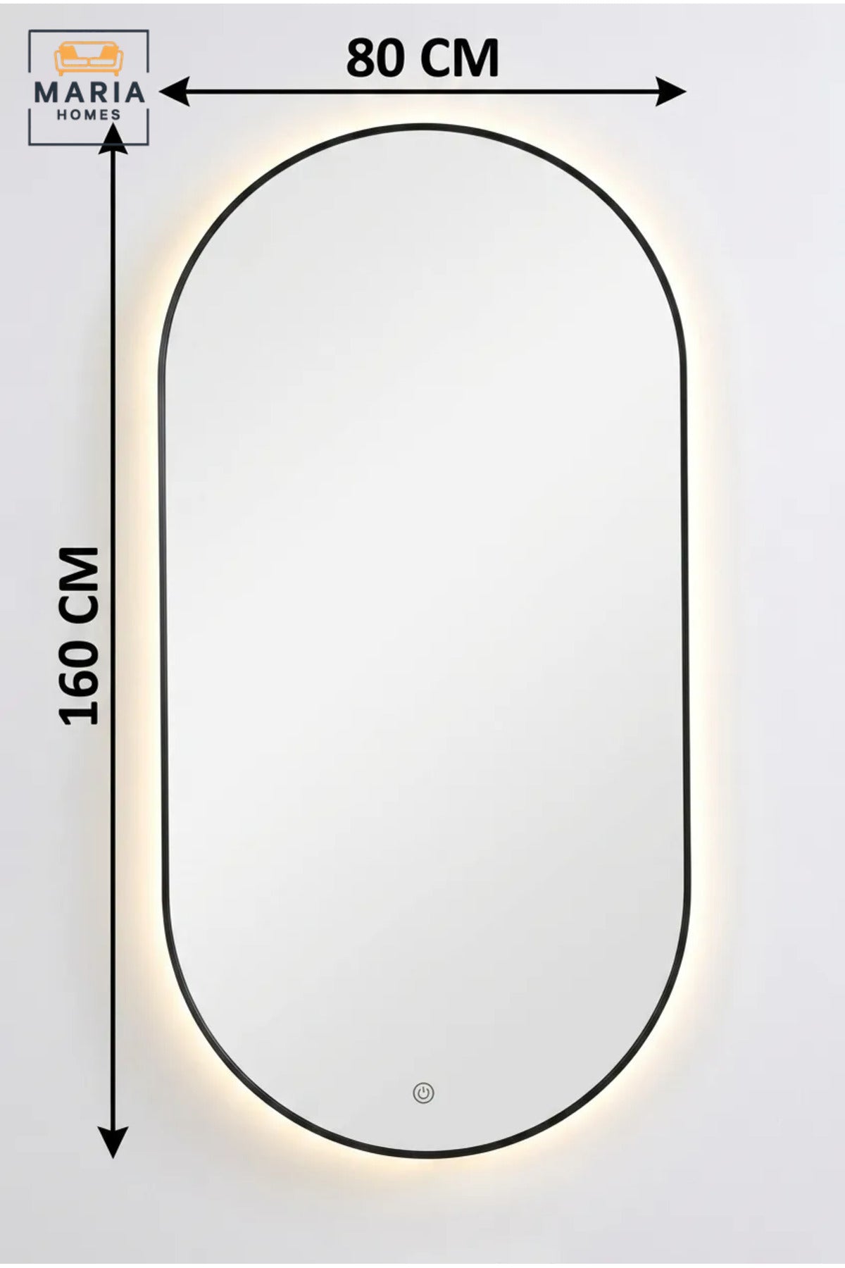 Large Capsule-Shaped LED Wall Mirror with Touch Sensor, Backlit Framed Full-Length Mirror for Bedroom, Dressing Room, Vanity and Hallway