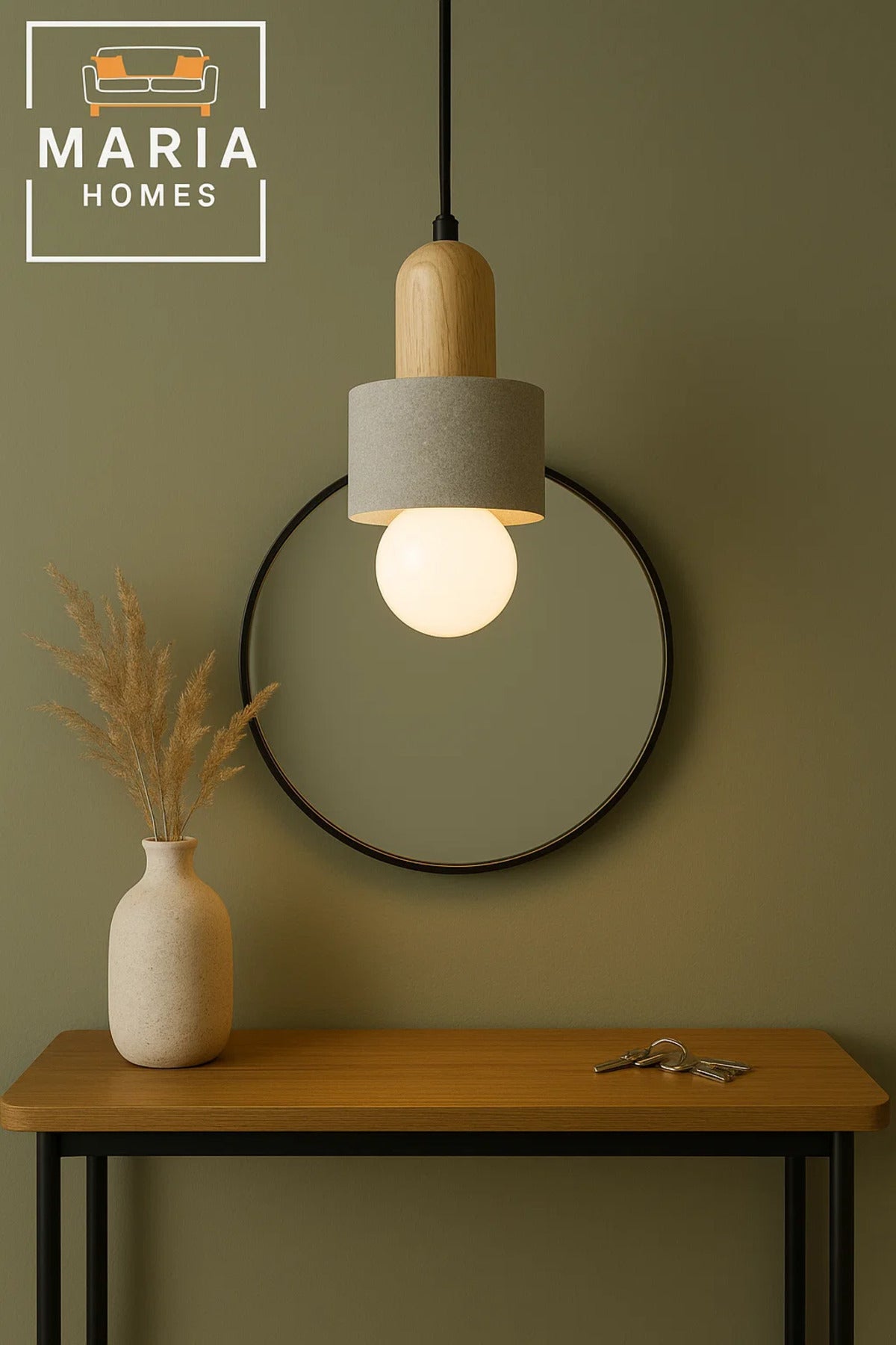 Mini Cement Pendant Light with Wood Top