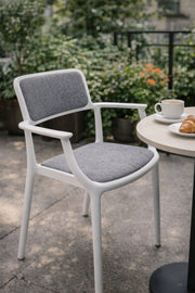 White Plastic Chair with Grey Cushioned Seat, 80x57x46 CM white plastic chair Garden