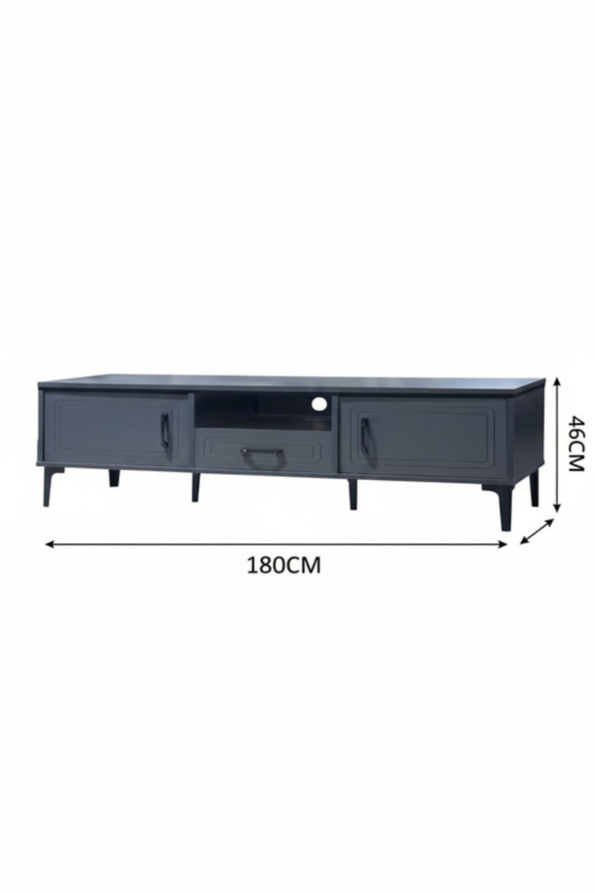 Elegant Dark Grey TV Table with Drawers and Open Shelf