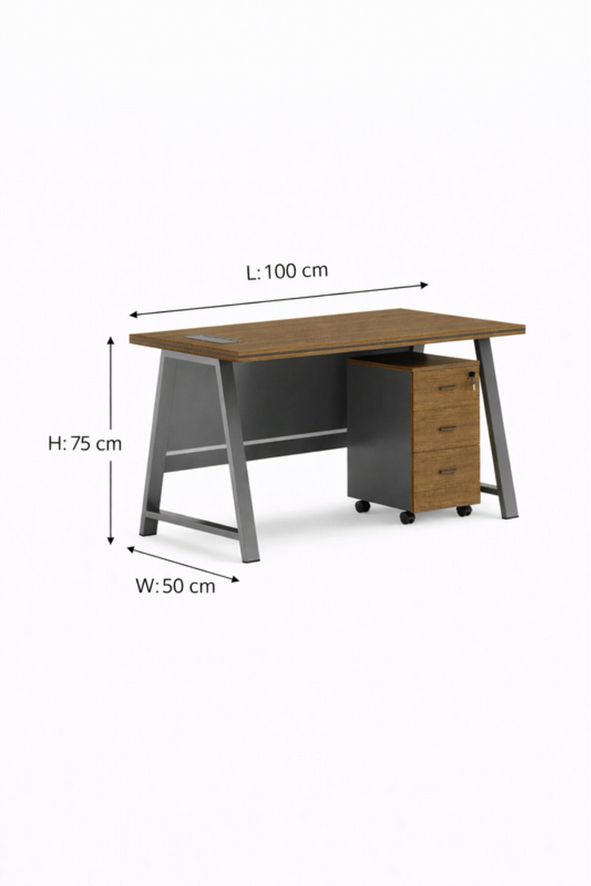 Modern Grey Office Desk with Wooden Top and Storage Drawer √ê Compact Executive Desk
