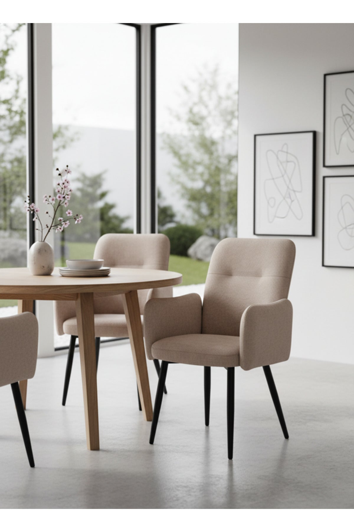 Beige Armchair with Black Metal Legs, 90x55x47 CM beige armchair Dining Room Chair