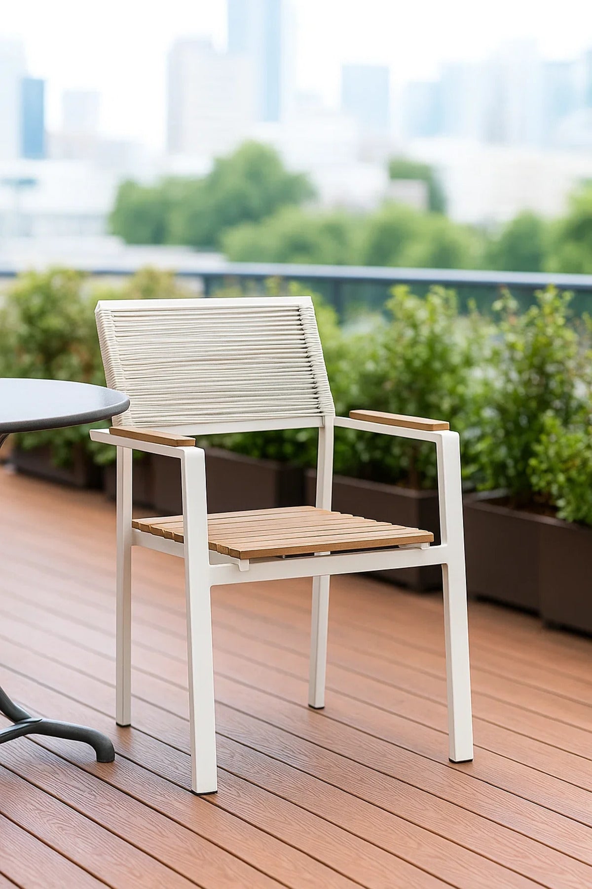 Modern Outdoor Garden Chair with Armrest White Metal Frame Patio Dining Balcony