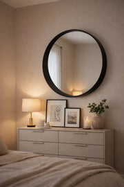 Luxury Black Circle Wall Mirror 80x80cm Wooden Frame Modern Decor for Living Room Hallway Bedroom