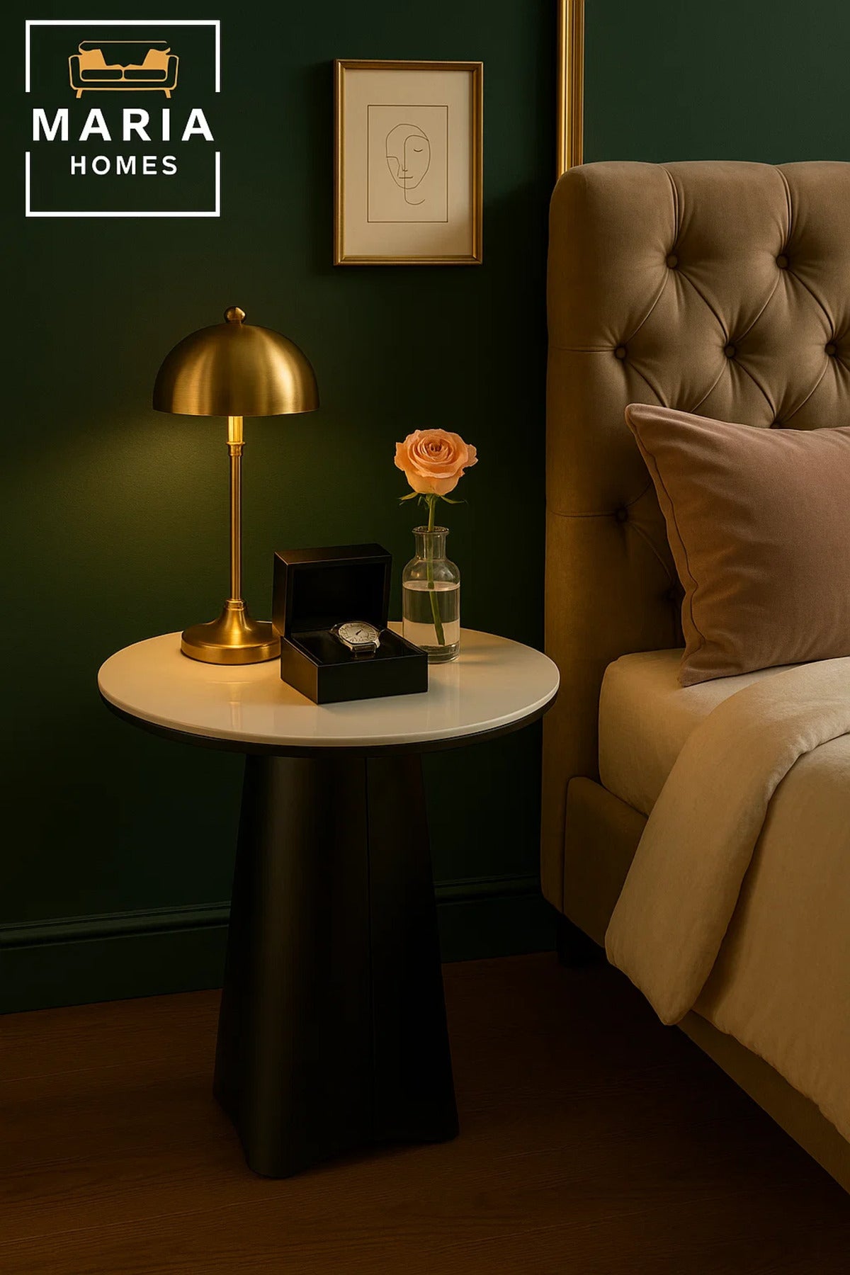 Round White Top Side Table with Modern Black Tripod Base