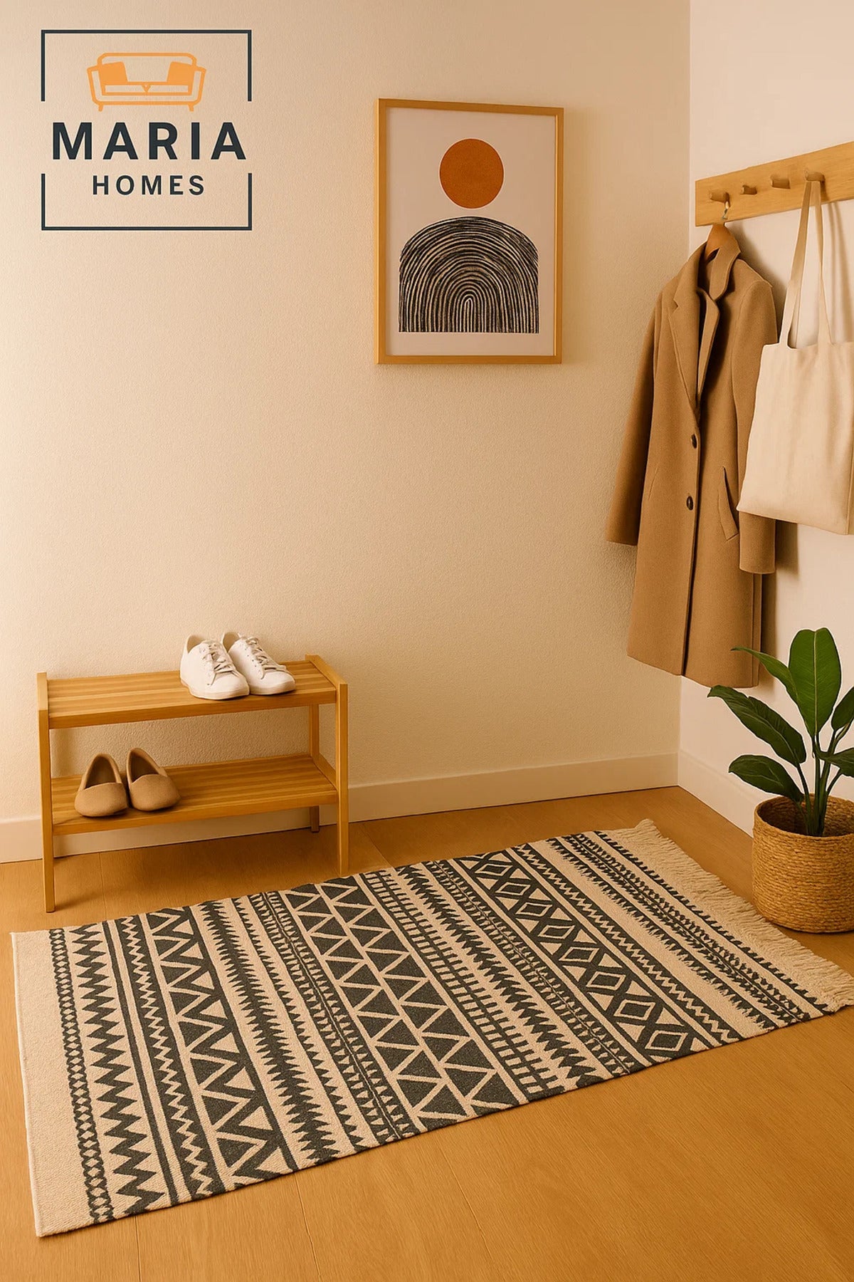 Boho Tribal Cotton Runner Rug with Fringes Ð Black & Cream, size 90*200 cm